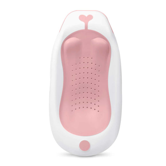 Kūdikių vonelės įdėklas Ricokids baltos ir rožinės spalvos su neslystančiu pagrindu ir ergonomišku dizainu maudymosi saugumui