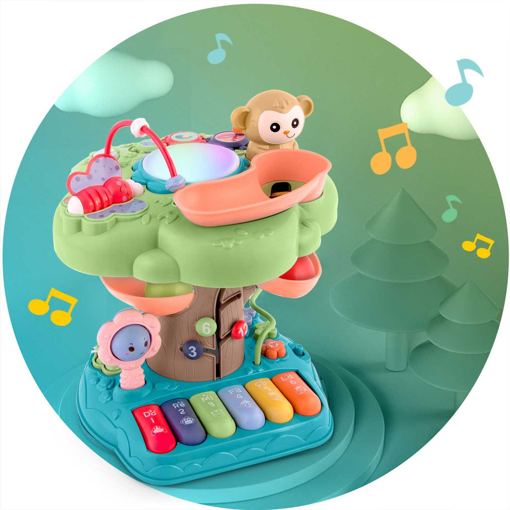 Edukacinis žaislinis medis vaikams su muzika šviesomis ir kamuoliukais Ricokids