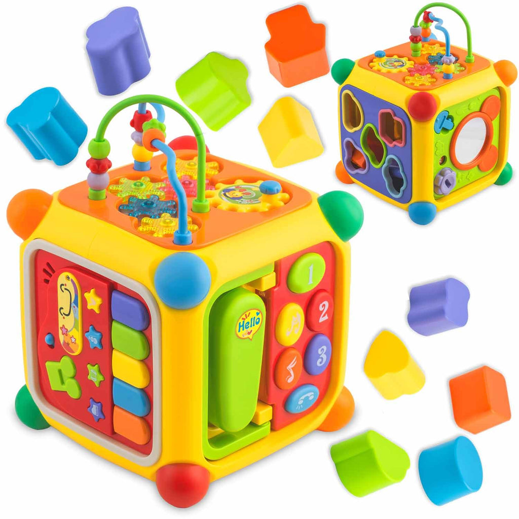 Spalvingas mokomasis žaislas kubas vaikams Ricokids RK-747 su edukacinėmis funkcijomis ir muzikiniu skydeliu