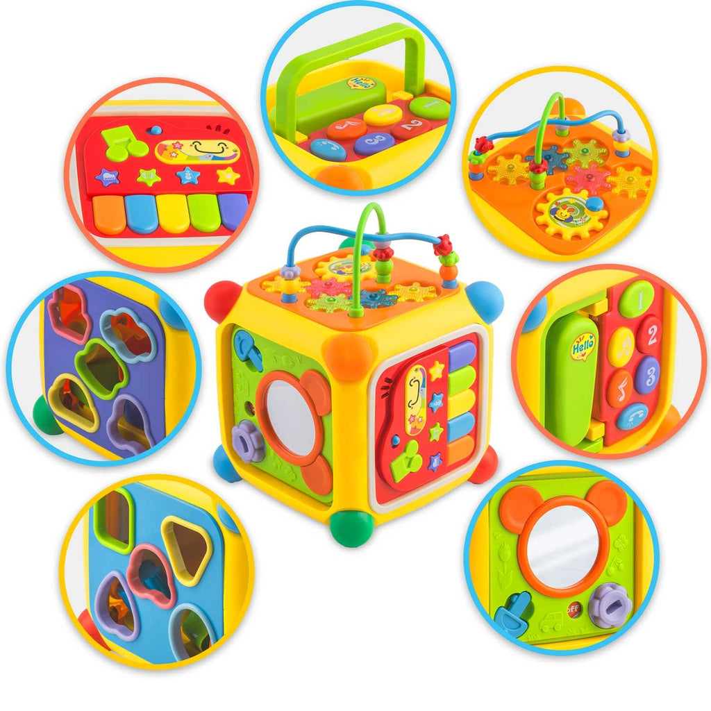 Spalvingas mokomasis žaislas kubas Ricokids RK-747 vaikams nuo 1 metų lavinantis edukacinis žaidimas su muzikiniu pianinu formelėmis ir veidrodėliu