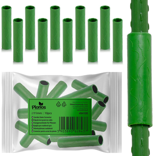 Žalios 11 mm plastikinės jungtys augalų atramoms daržui ir šiltnamiui 10 vnt